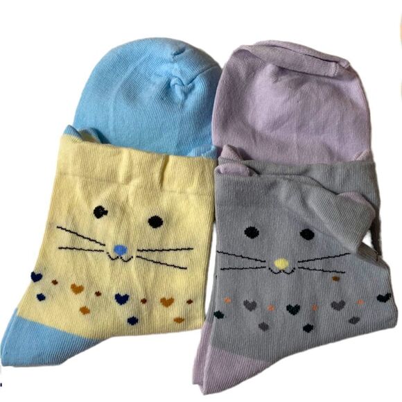 5 Pairs Colorful Cat Socks - Picture 2 of 5
